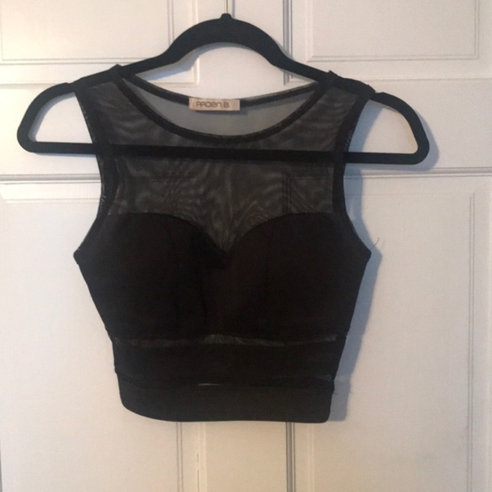 Arden B Black Sheer Crop Top